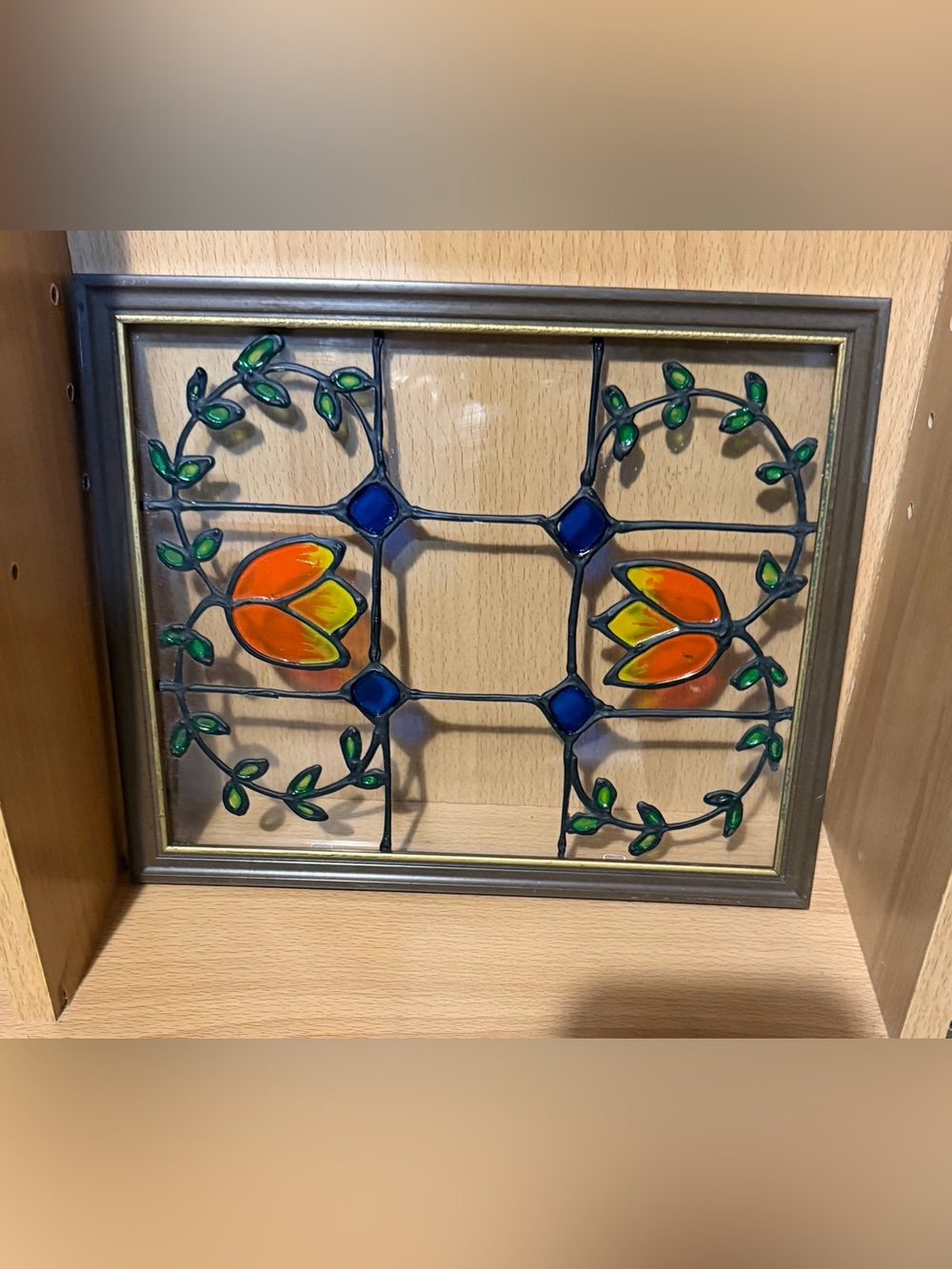 Vintage Art Noveau Inspired Stained Glass Wall Panel